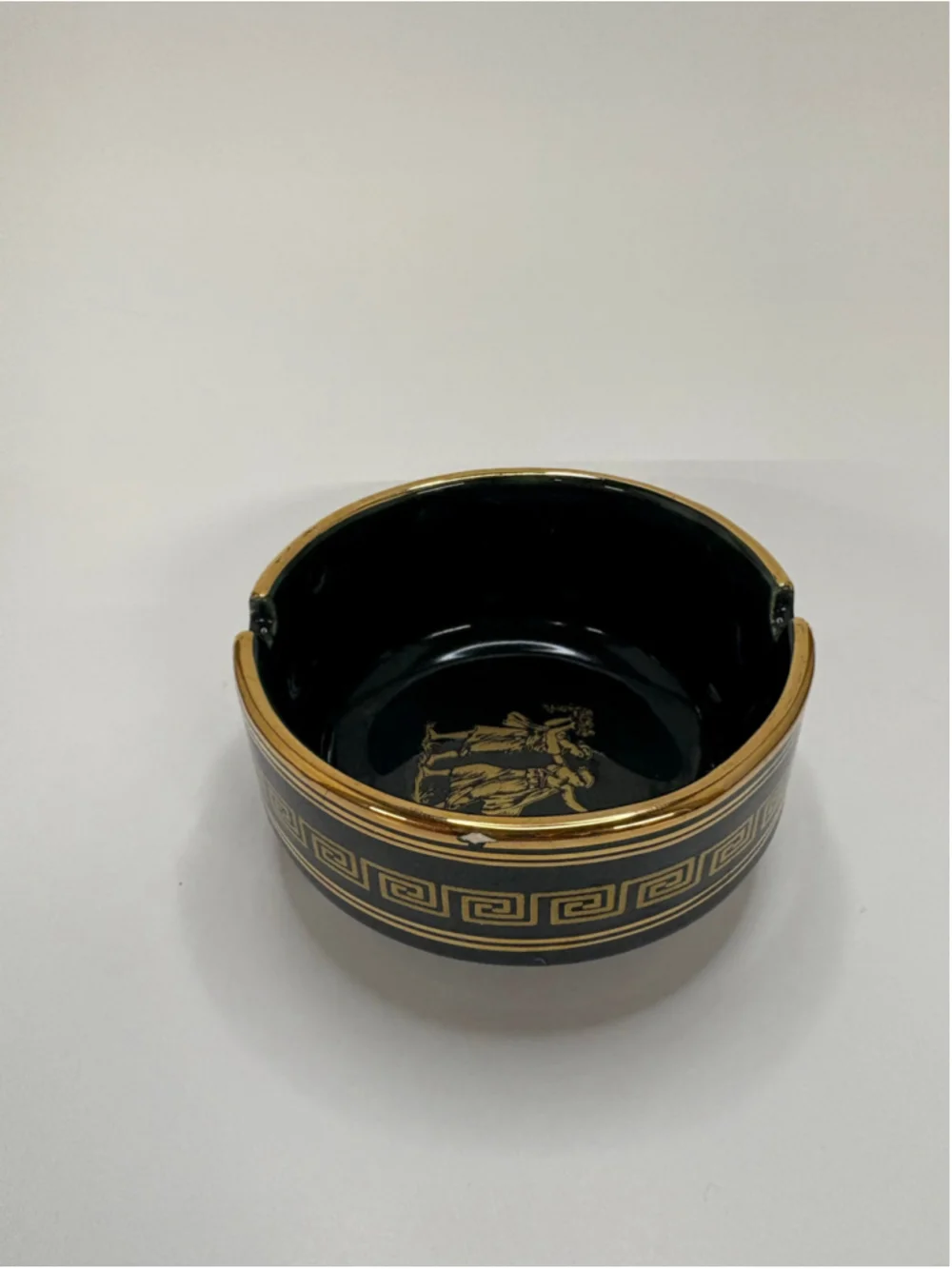 Dakas Keramik 24k Gold Greek Key Ashtray Green and Gold